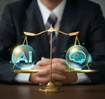 Scales weighing AI and human judgment